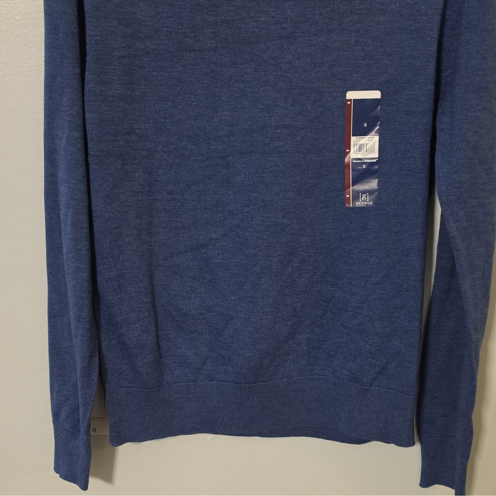 George Men's Crew Neck Knit Pullover Sweater Solid Blue Long Sleeve S #319 - Picture 4 of 8